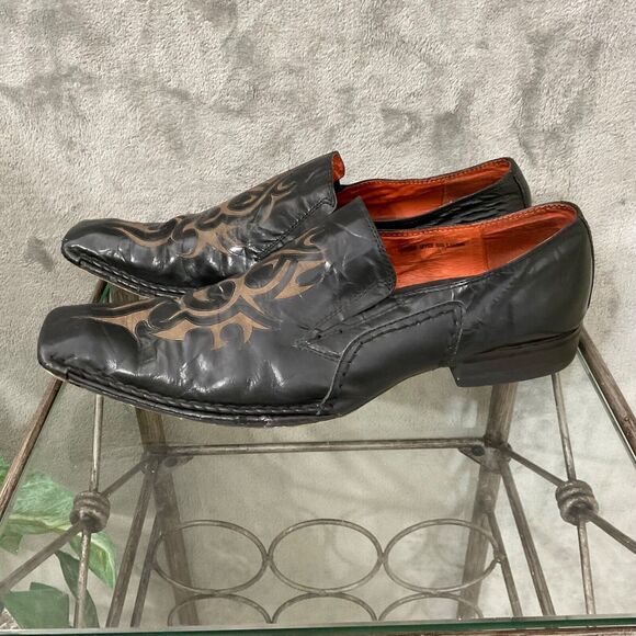 Robert Wayne "Laser”  Leather Loafers Men’s size 10 Black w inlay brown details. - Picture 1 of 12